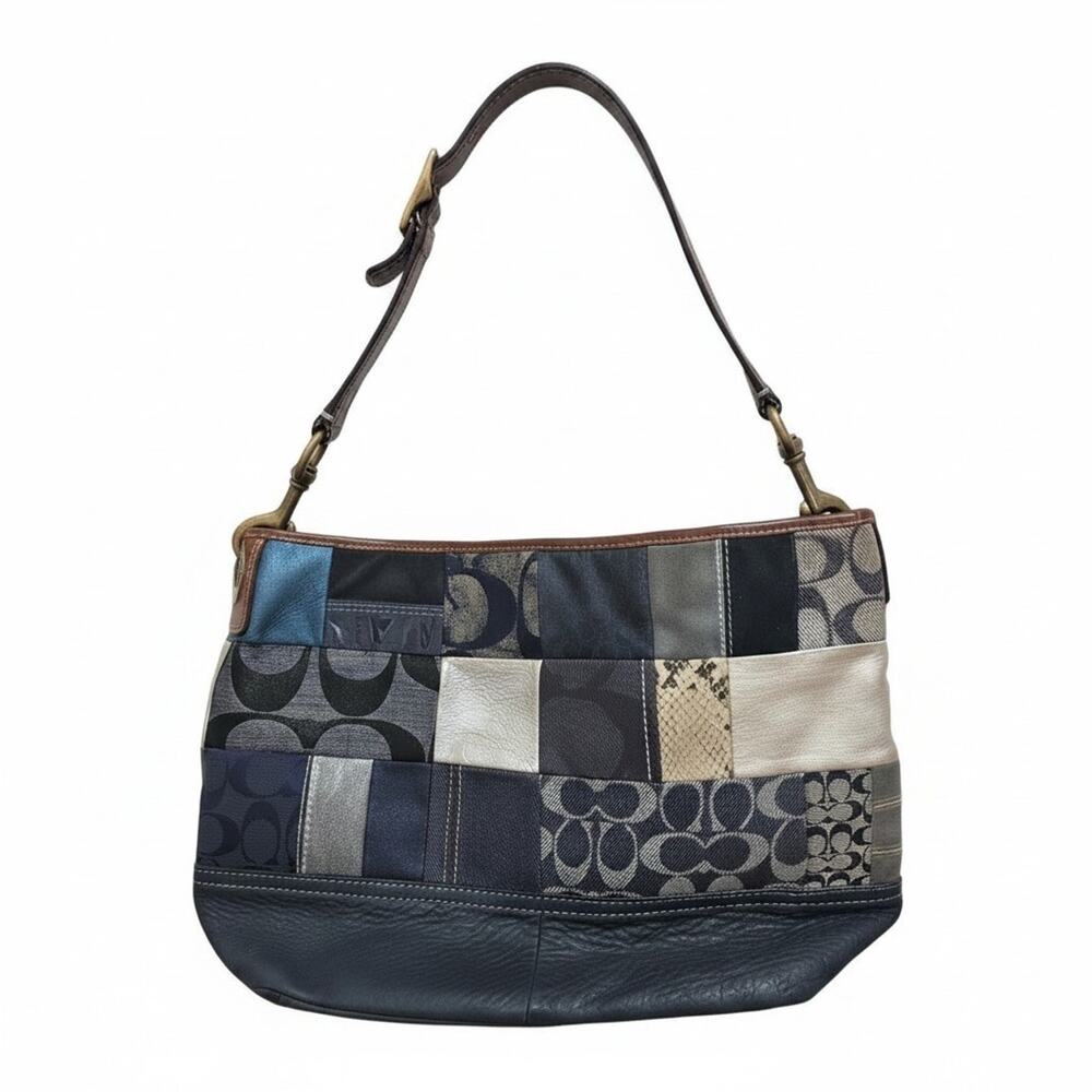 Coach Vintage B063-10003 Indigo Denim Blue Patchwork Leather Mixed Media Handbag